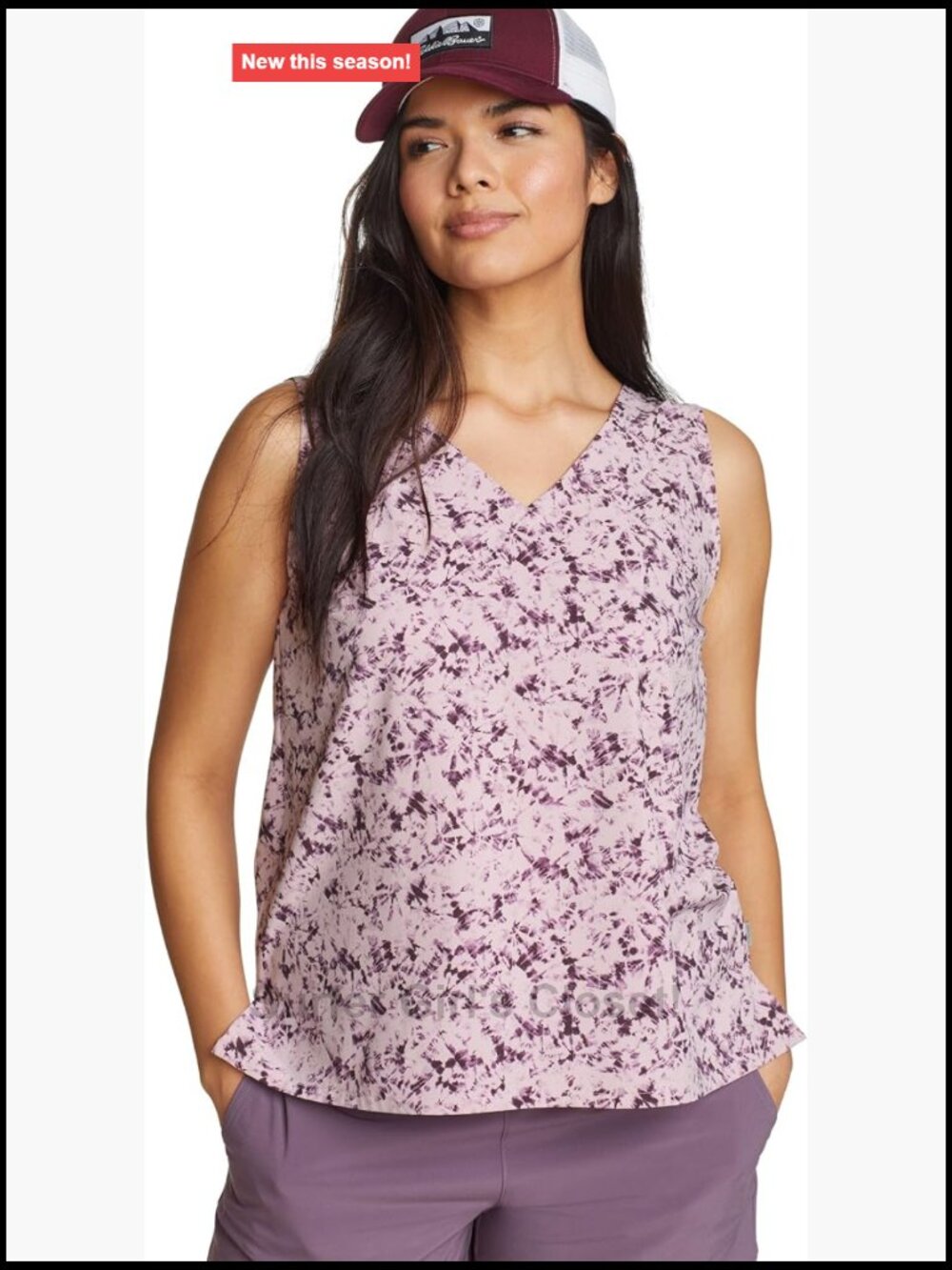 Women's V-Neck Tank Top Floral Print UPF 50+ 4-Way Stretch